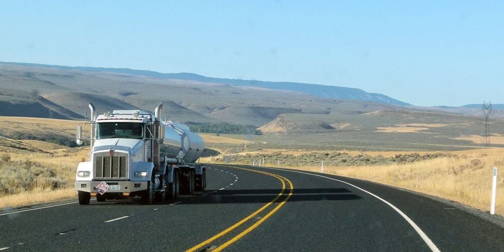 Semi truck on a scenic highway