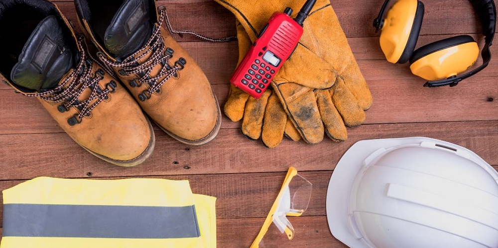 Construction safety equipment on a table