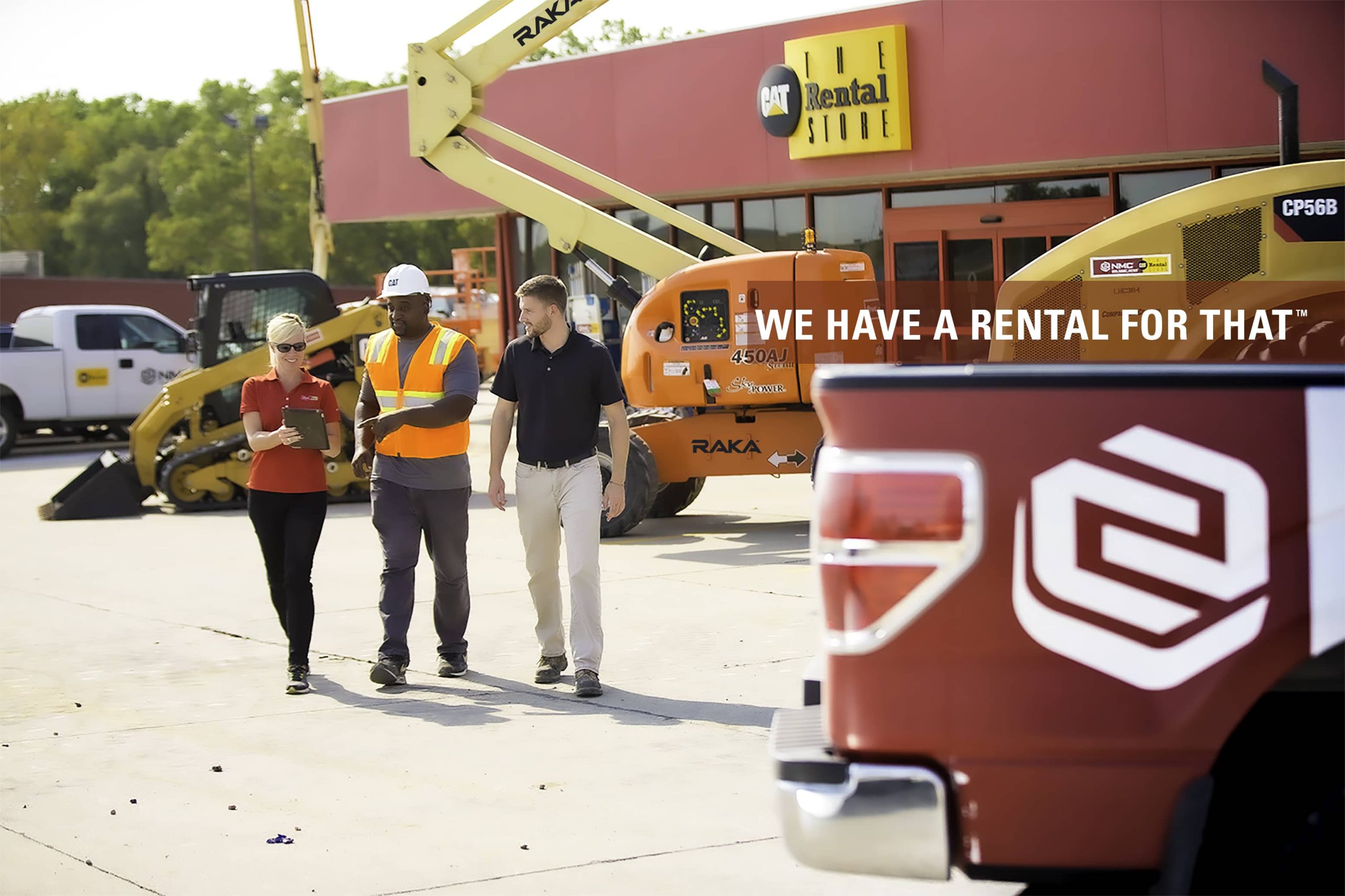 Three People Walking at Cat Rental Store Location